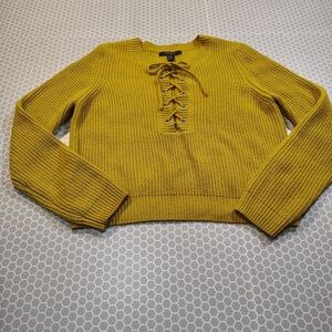 Forever 21 Green Lace-Up Crew Neck Sweater